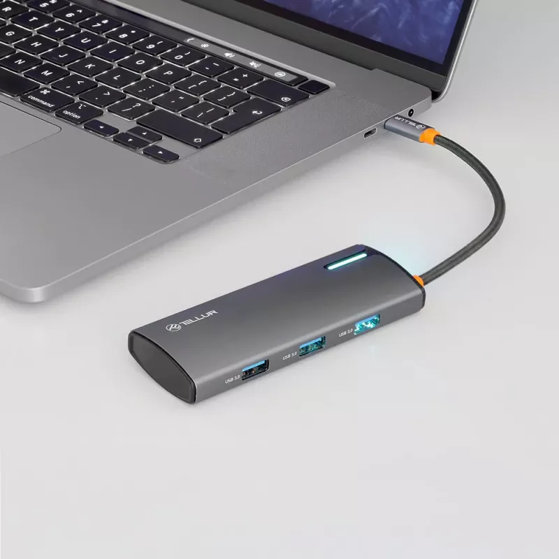 USB-C stotelė Tellur TLL321061 su PD 3.0 100W, HDMI išvestimi ir 3× USB 3.0 prievadais