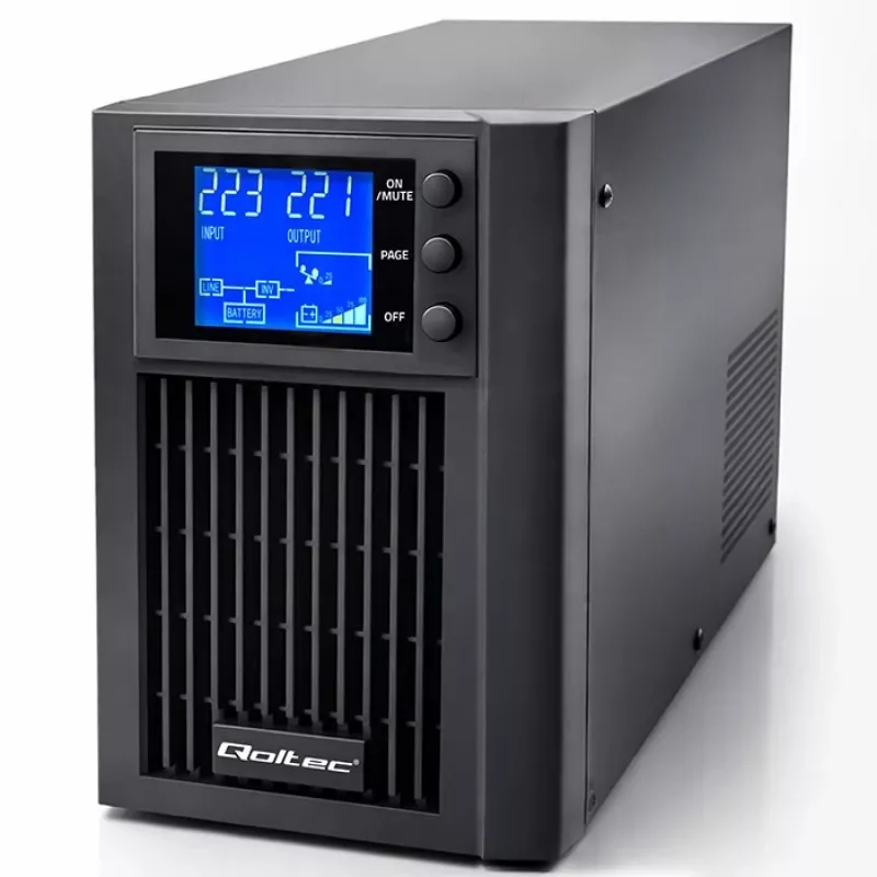 UPS QOLTEC gryna sinusinė banga 1 kVA 800 W su AVR ir LCD ekranu