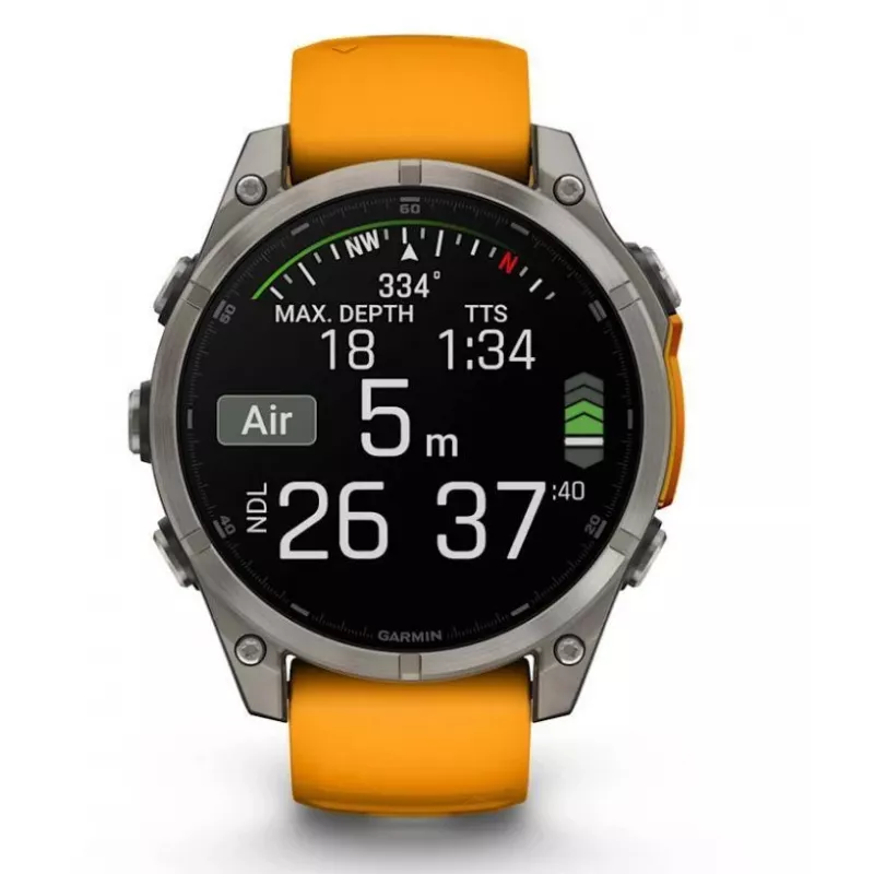 Garmin Fenix 8 3,56 cm (1,4) AMOLED 51 mm Skaitmeninis 454 x 454 pikseliai Liečiamas ekranas Titanas Wi-Fi GPS (palydovas)