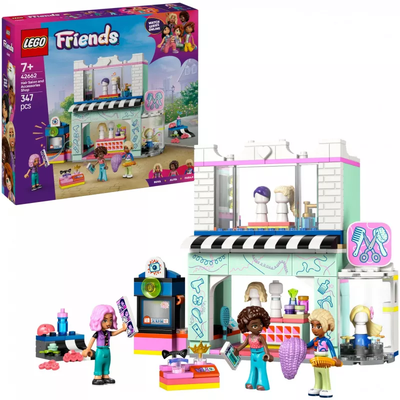 LEGO Friends žaidimų rinkinys Salon Hairdresser and Decoration Shop 42662 — mini lėlės, salono scena, aksesuarai