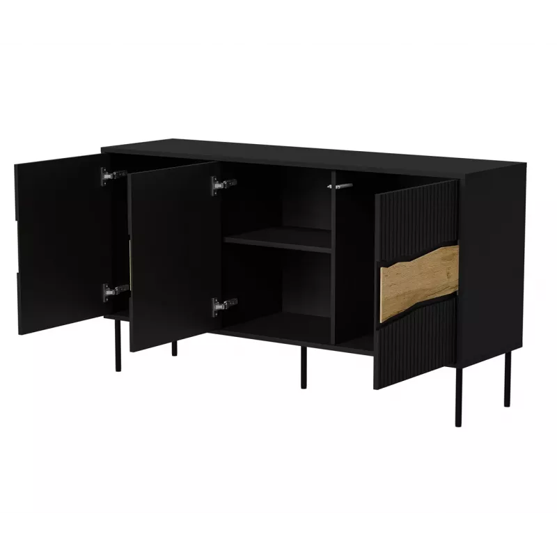 Komoda cama meble INSERTO 3D 143.5×40×80 cm juoda su LED, medžio drožlių plokštė, 16 mm rėmas