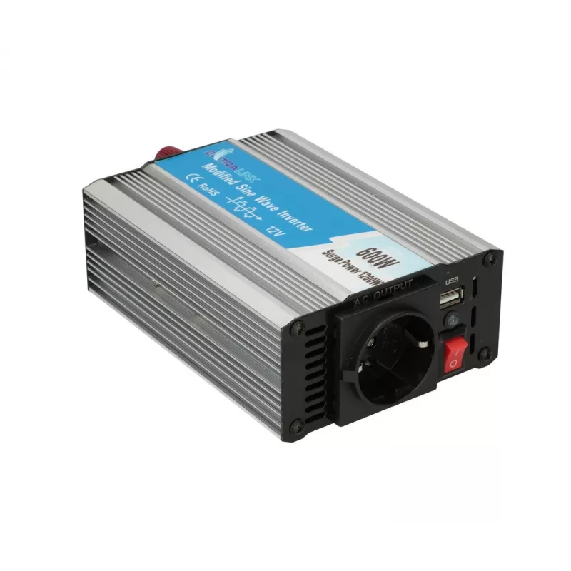 Extralink OPIM-600W įtampos keitiklis, automobilinis 12V, 600W modifikuota sinusinė banga