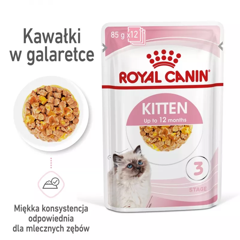 Šlapias kačiukų maistas Royal Canin Kitten Jelly 85 g — vištienos skonio, 85 g maišelis, 12 vnt.