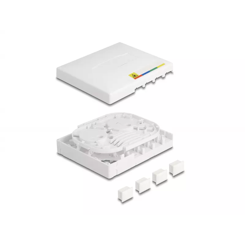 DeLOCK optinio pluošto jungčių dėžutė FTTH, montuojama ant sienos, 4 x SC Simplex LC Duplex, balta