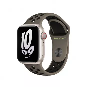Dirželis Apple išmaniajam laikrodžiui, 41 mm, alyvuogių pilka / juoda, Nike Sport Band, fluoroelastomeras, riešui 130–200 mm