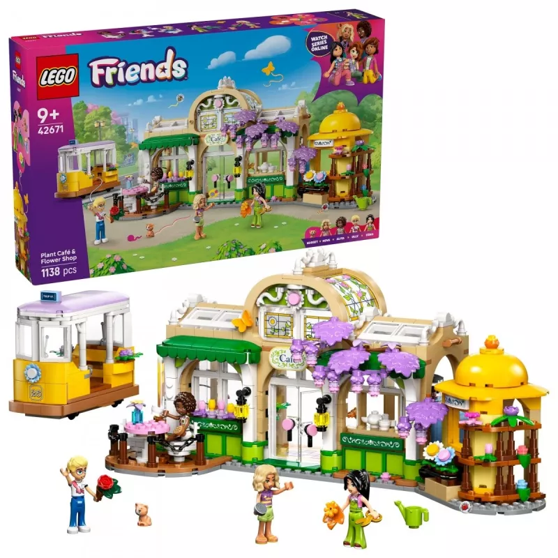 LEGO rinkinys LEGO FRIENDS 42671 Augalų kavinės ir gėlių parduotuvės žaidimų rinkinys su kavinės ir gėlių parduotuvės funkcijomis