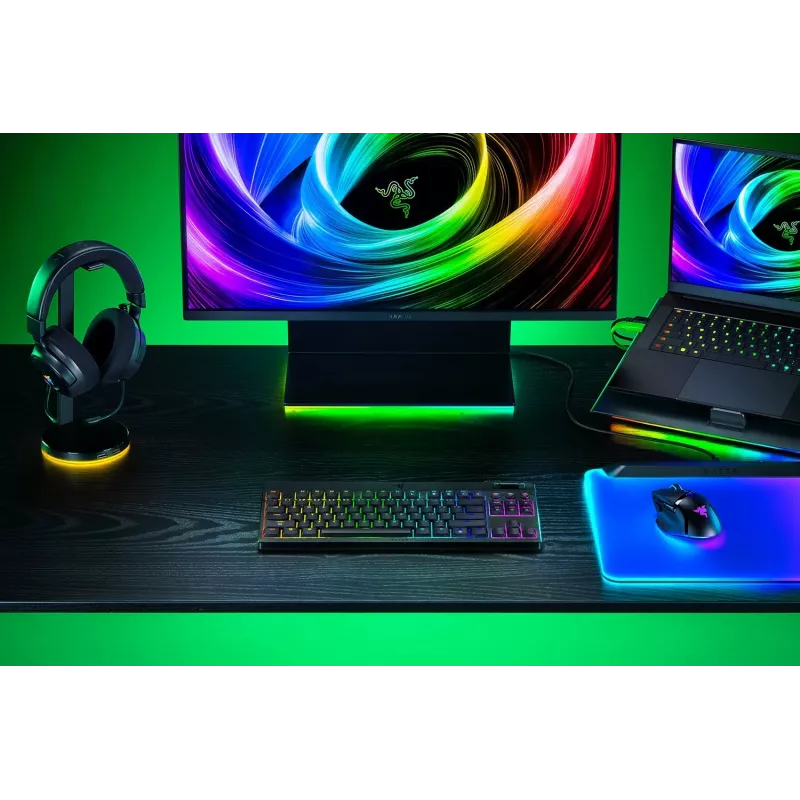 Razer JuodaWidow V4 Low-Profile Tenkeyless HyperSpeed klaviatūra, skirta žaidimams, USB, RF belaidė, Bluetooth, QWERTY, US International, juoda