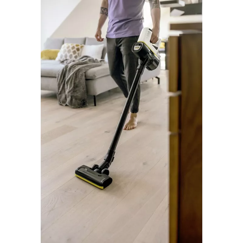 Stick vacuum Karcher 2-in-1 VC 4, bagless, cordless 21,6 V Li-Ion, 30 min veikimo laikas, HEPA, 2 greičiai, geltona/juoda
