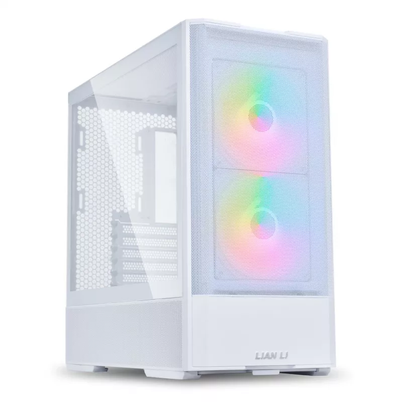 MidiTower PC korpusas Lian Li LANCOOL 207 — baltas, permatomas skydelis, palaiko ATX/MicroATX/MiniITX, be maitinimo bloko