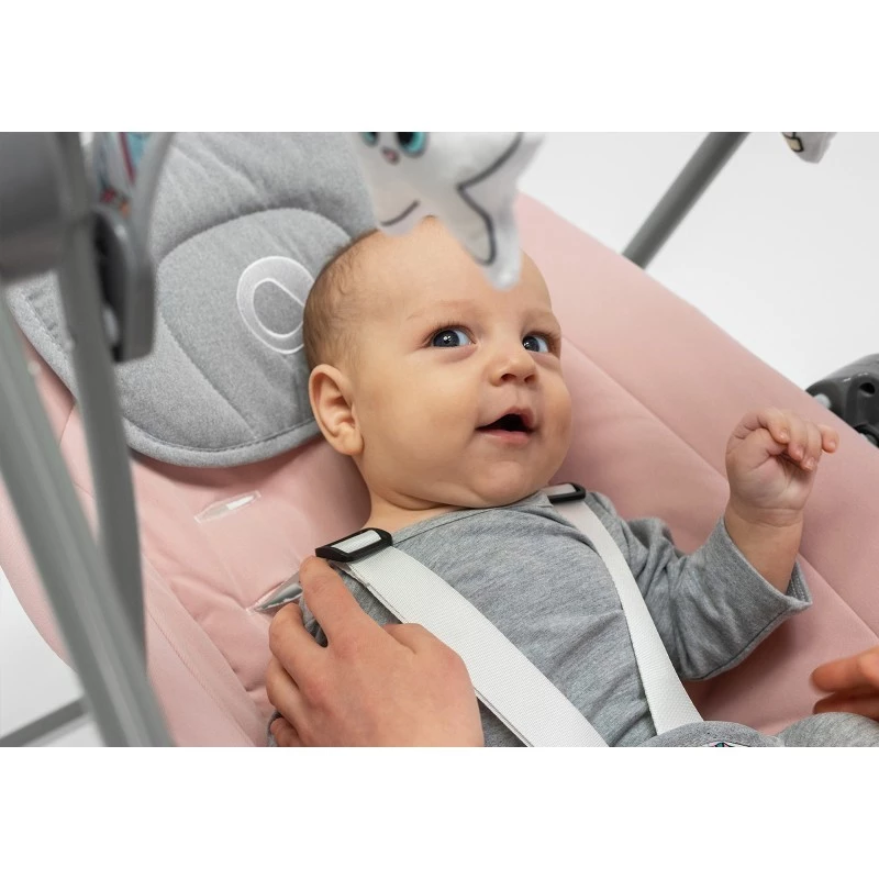 Vaikiškas supamasis krėslas Lionelo OTTO COZY Pilka — kompaktiškas kūdikių supamasis krėslas, minkšta sėdynė, saugos diržai