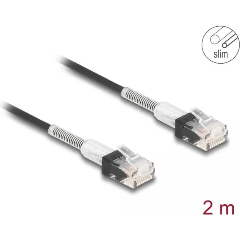 Tinklo kabelis DeLOCK RJ45 Cat.6A UTP siauras 2m juodas