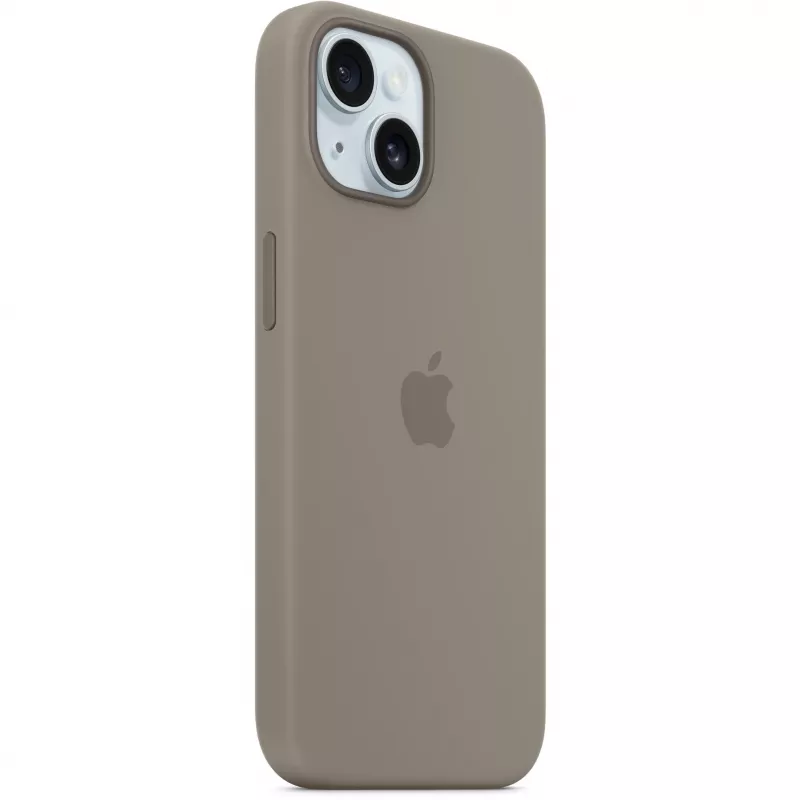 Silikoninis dėklas su „MagSafe“, skirtas „iPhone 15“ – molio spalvos