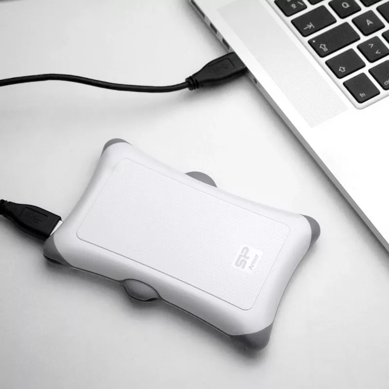 Išorinis HDD Silicon Power Armor A30 2TB 2,5 colio USB 3.2 Gen 1, baltas, atsparus smūgiams, 256 bitų AES