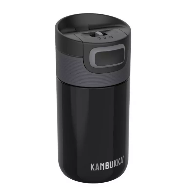 Termo puodelis Kambukka Etna 300 ml Pitch Juoda — izoliuotas kelioninis puodelis, nerūdijantis plienas, nepralaidus, 300 ml