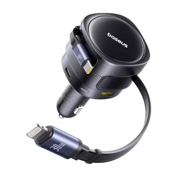 Automobilinis įkroviklis Baseus Enjoyment Max 90W su USB-C, Lightning ir USB-A prievadais
