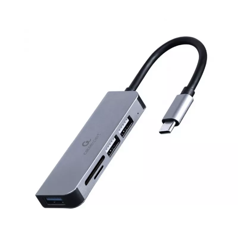Nešiojamojo kompiuterio dokas Gembird UHB-CM-CRU3P1U2P2-01 — USB 3.2 Gen 1 Type-A, MicroSD/SD/SDHC/SDXC iki 128 GB, sidabrinis