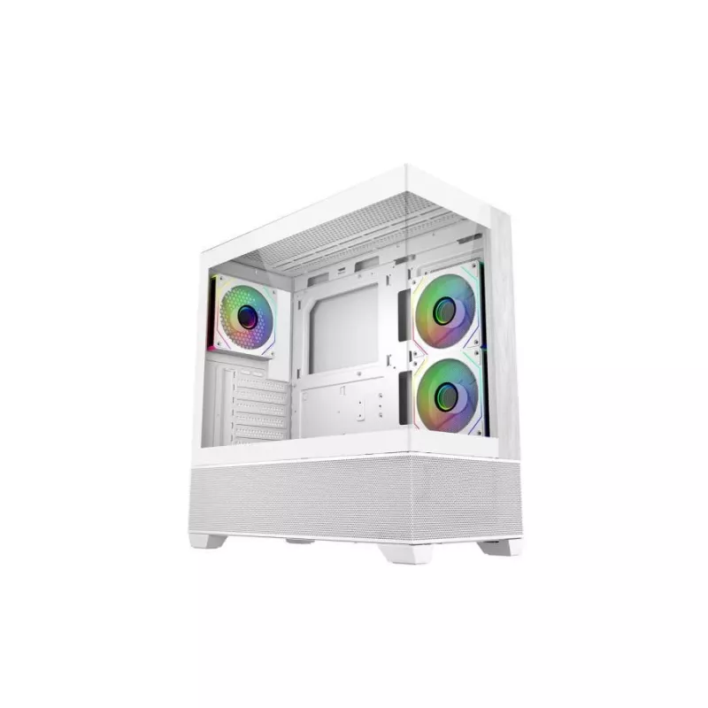 Cooler Master E690-WHNN-S00 Elite 690 WOOD White, 270° pilno vaizdo grūdintas stiklas, besiūliai nuožulnūs kraštai
