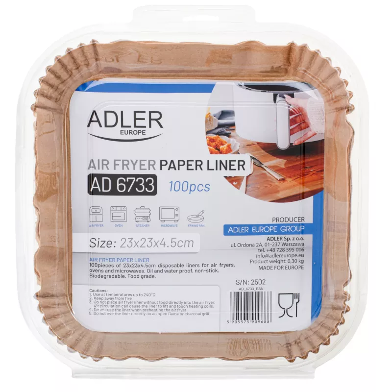 Adler popieriniai įdėklai oro gruzdintuvėms | AD 6733 | 100 vnt.