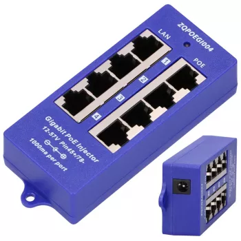 PoE injektorius Extralink Gigabit 4 prievadų, 4x 1000Mb/s RJ45, 48V, mėlynas/juodas