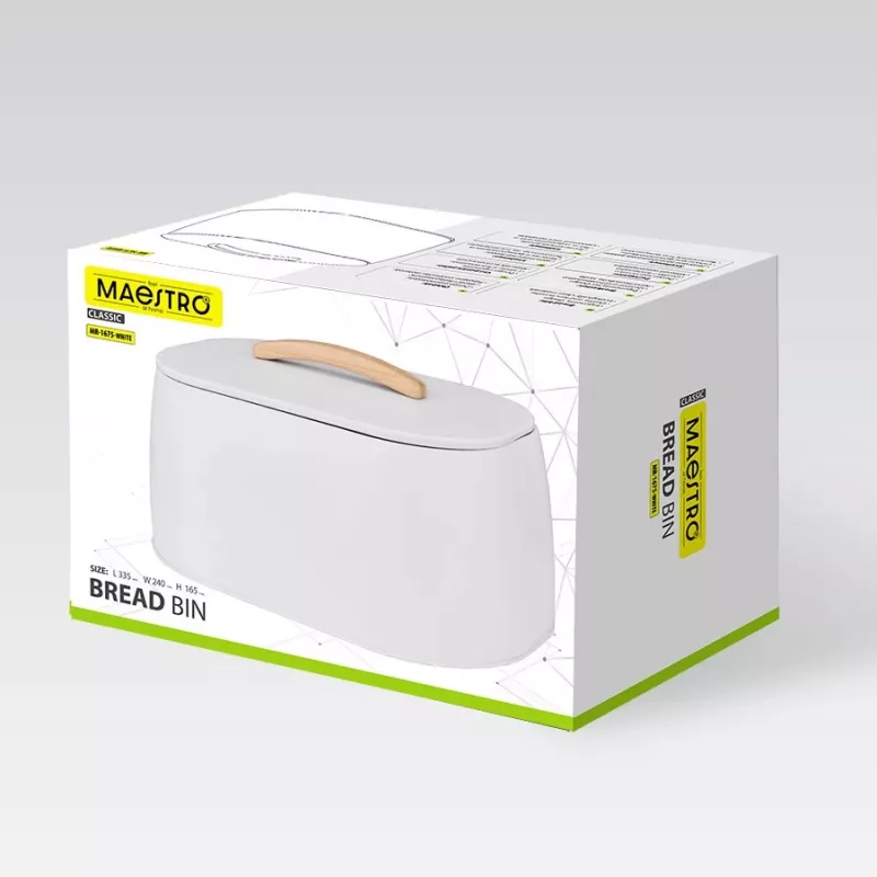 Duonadėžė Maestro MR-1675-WHITE — balta duonos laikymo dėžutė