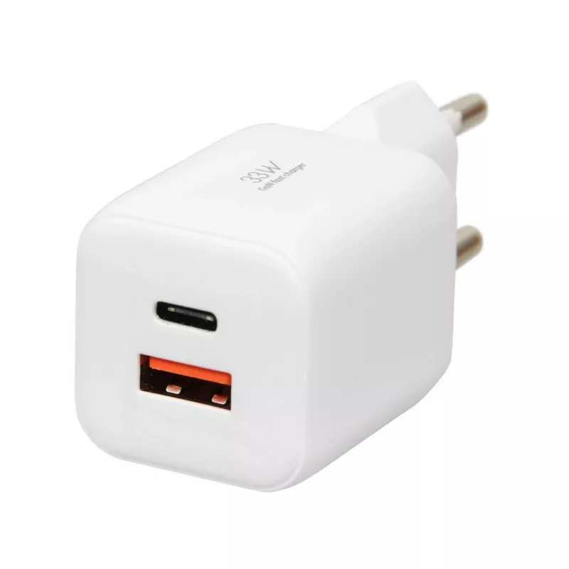 USB įkroviklis IBOX ILUC42W 42W (maks. 33W), 1×USB-C PD3.0, 1×USB-A QC3.0, 100–240V, baltas