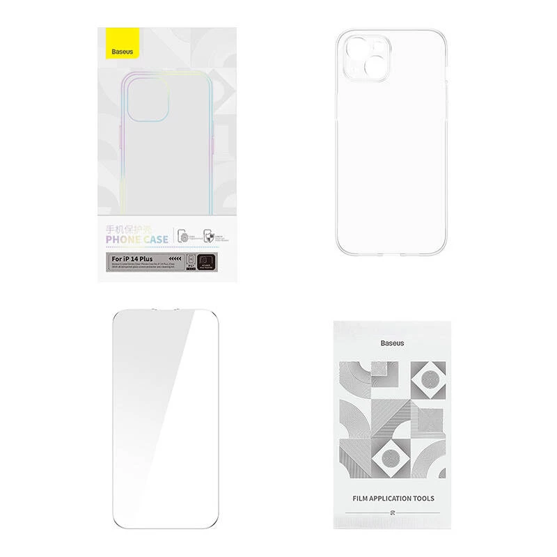 „Baseus Crystal“ serijos magnetinis dėklas „iPhone 14 Plus“ ir grūdintas stiklas