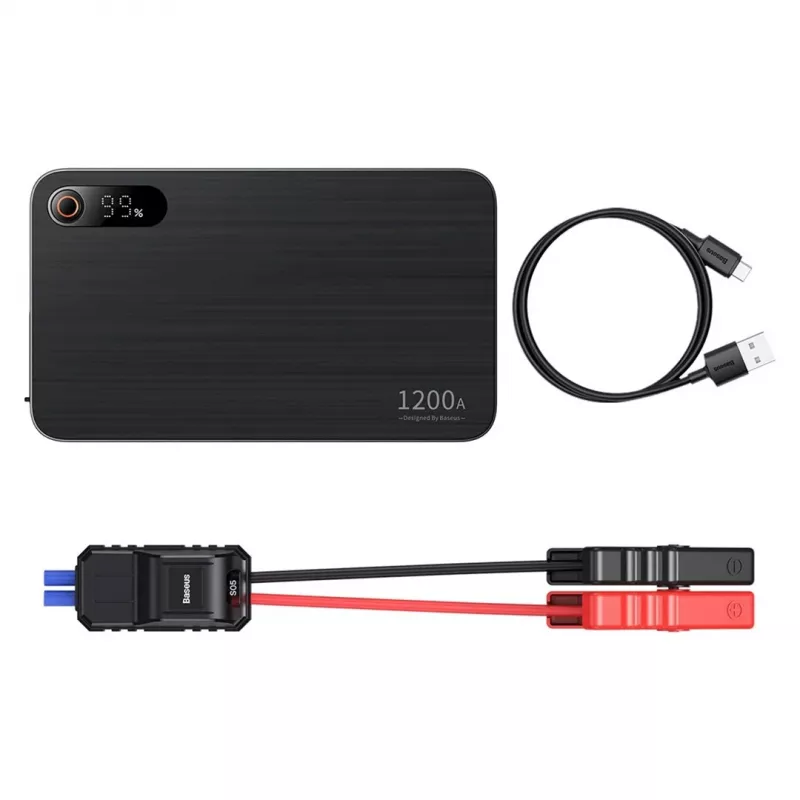 Išorinė baterija / starteris Baseus Pro+ automobilinis starteris, 12000 mAh, 1200 A, USB (juodas)