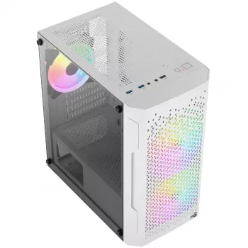 ATX AEROCOOL TRINITY MINI FRGB MICRO MINI TOWER KORPUSAS SU STIKLO PANELE (BALTAS)