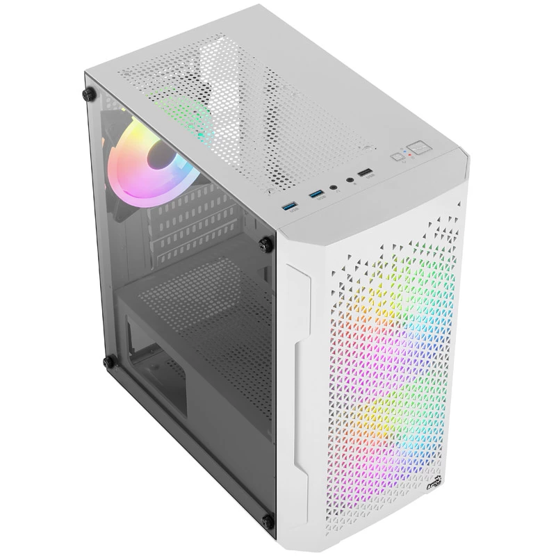 ATX AEROCOOL TRINITY MINI FRGB MICRO MINI TOWER KORPUSAS SU STIKLO PANELE (BALTAS)