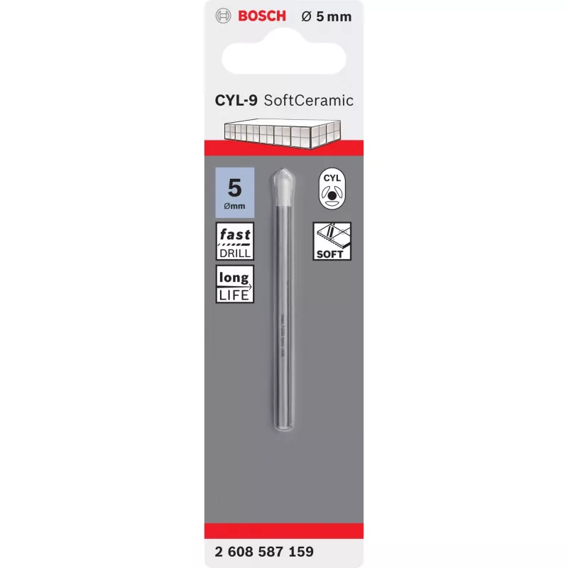Grąžtas Bosch CYL-9, 5 mm skersmuo, 70 mm ilgis, vienas vnt.