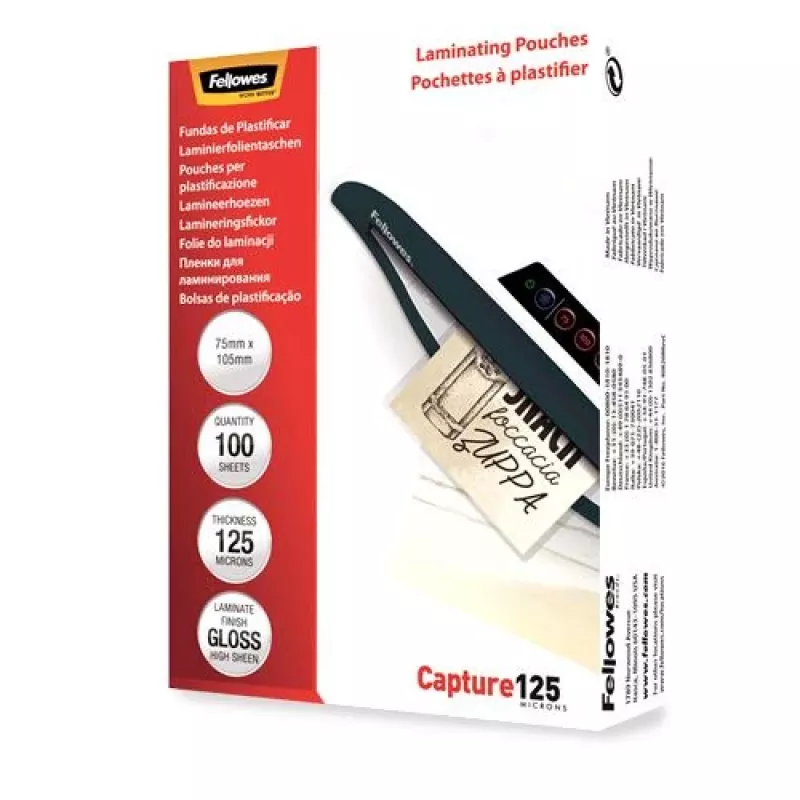 Fellowes Glossy 125 Mikronų Kortelių Laminavimo Plėvelė - 75x105mm