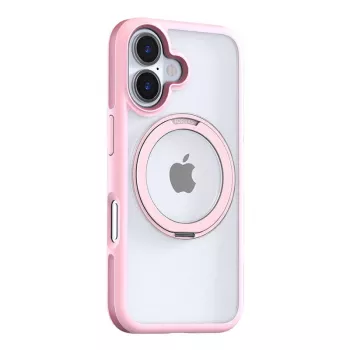 Apsauginis telefono dėklas Torras Ostand R Fusion, skirtas iPhone 16 — rožinis, plonas, lengvas, apsaugantis nuo įbrėžimų ir nedidelių smūgių