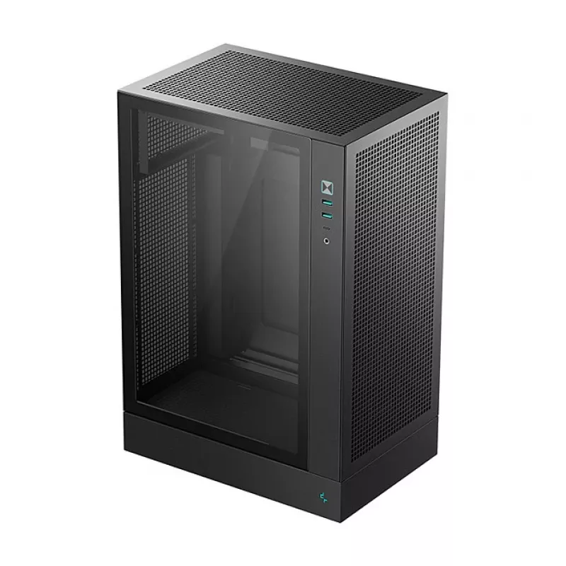 PC korpusas DeepCool CH170 PLUS Tower Juoda — micro-ATX/mini-ITX, grūdintas stiklas, USB-C, viršuje montuojamas PSU