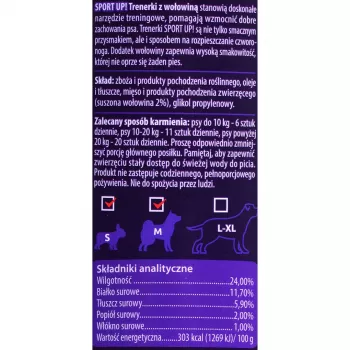 Šunų dresavimo skanėstai MACED Sport Up! Jautiena 300 g — jautienos skonio dresavimo užkandžiai suaugusiems šunims