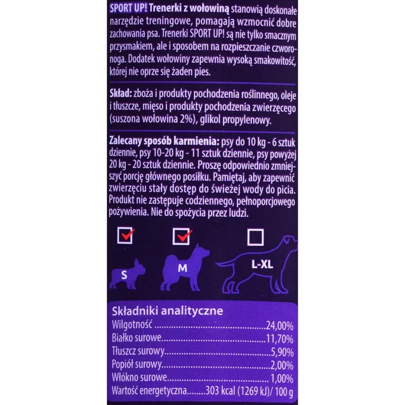 Šunų dresavimo skanėstai MACED Sport Up! Jautiena 300 g — jautienos skonio dresavimo užkandžiai suaugusiems šunims