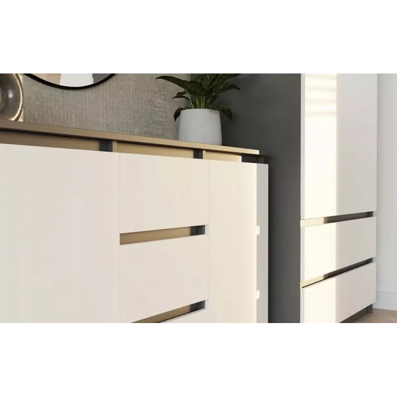 Komoda 2 durys 3 stalčiai top e shop M-MP-K-MAL-2D3S-ANTBIA — antracitinis rėmas, baltos durys, 1200×750×400 mm