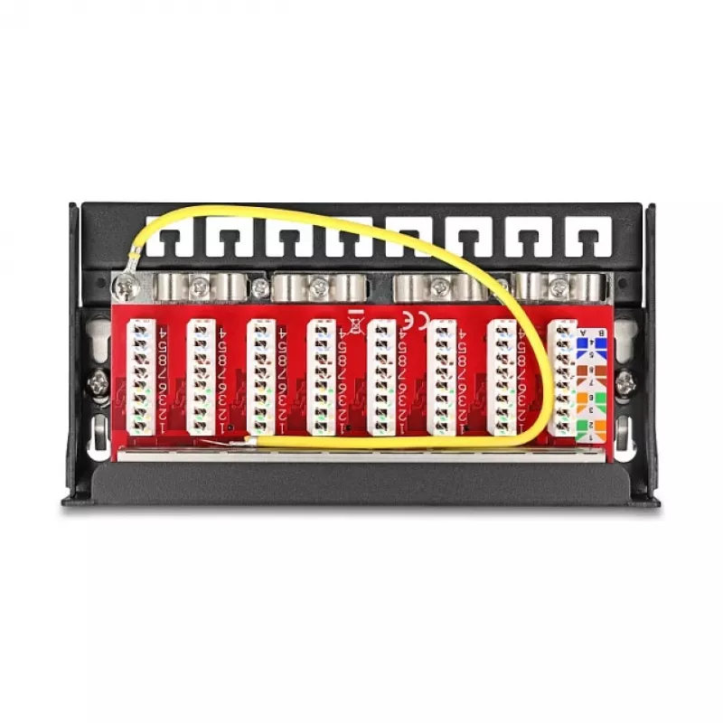 Patch panel DELOCK Mini Desktop RJ45 8 prievadų Cat.6A ekranuotas juodas stalui, sienai ar DIN bėgiui