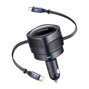 Automobilinis kroviklis Baseus Enjoyment Max 60W su USB-C ir Lightning laidais, dviejų prievadų greitas įkrovimas