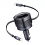 Automobilinis kroviklis Baseus Enjoyment Max 60W su USB-C ir Lightning laidais, dviejų prievadų greitas įkrovimas