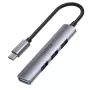 USB-C šakotuvas Unitek H1208B — 1x USB-A 5 Gbps, 3x USB-A 2.0, USB-C priegloba, aliuminio korpusas, 0,20 m laidas