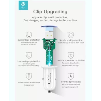 Automobilinis įkroviklis Devia Mushroom serija QC3.0 18W auksinis – USB Quick Charge 3.0, 18W išvestis