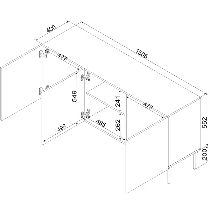 Komoda cama meble ISLA 1505x400x750 mm, matinė smėlio spalva, medžio drožlių plokštė