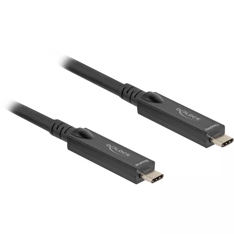 Aktyvus optinis USB-C 8K vaizdo + duomenų + PD laidas (juodas, 15 metrų, PD 60 W)