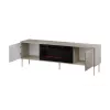 TV spintelė su židiniu Cama Meble TRESSE 180x40x54,5 cm — juodas rėmas, matinis smėlio spalvos viršus