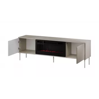 TV spintelė su židiniu Cama Meble TRESSE 180x40x54,5 cm — juodas rėmas, matinis smėlio spalvos viršus