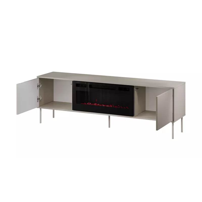TV spintelė su židiniu Cama Meble TRESSE 180x40x54,5 cm — juodas rėmas, matinis smėlio spalvos viršus