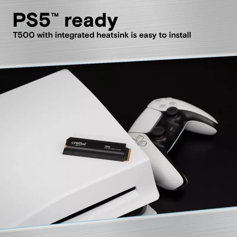 SSD diskas Crucial T500 1TB M.2 NVMe 2280 PCIe 4.0 su radiatoriumi