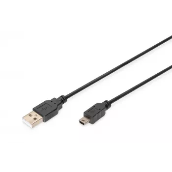 Assmann/Digitus USB 2.0 JUNGTIES KABELIS A-B USB 2.0 jungties kabelis, 480 Mbit/s, USB A - USB mini B, kištukas/kištukas, 1,8 m, juodas (AK-300130-018-S)