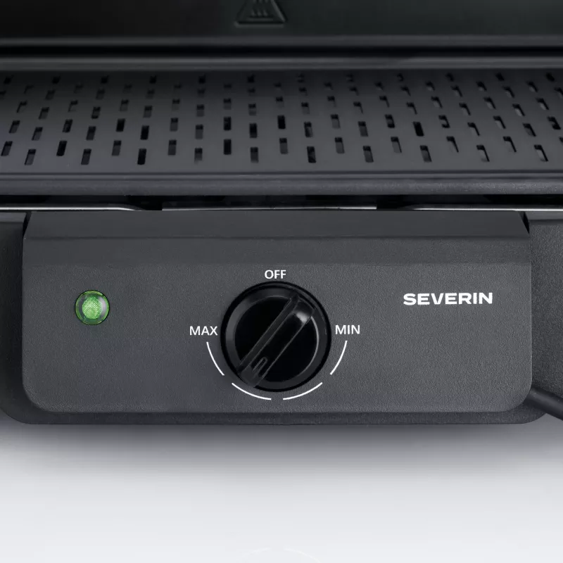 Stalinis elektrinis grilis SEVERIN PG 8596, 2000 W, stačiakampės grotelės, juodas, sukamoji rankenėlė
