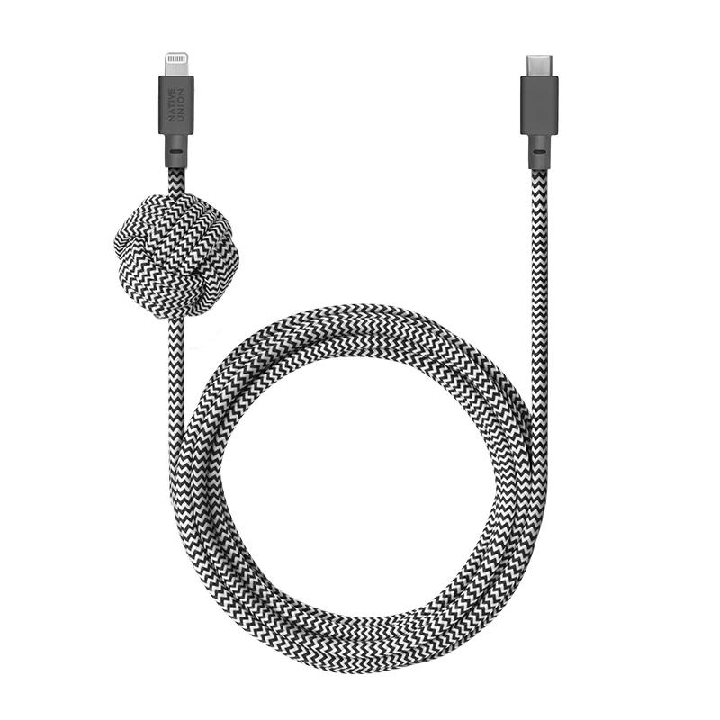 „native union NCABLE-KV-CL-ZEB“ laidas, 3 m, „Lightning“ į USB-A, juoda/baltas, 140 g